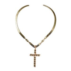 NEW ION Plated 18K YG Cross Pendant With Choker